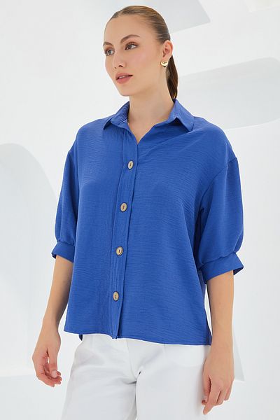 Bigdart Cămașă oversize din in Saks cu mânecă scurtă 20240
