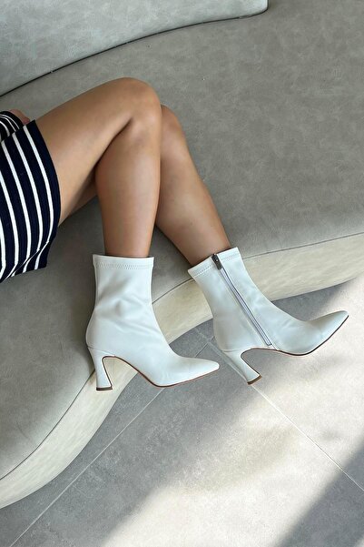 STRASWANS Poppin Kadın Pino Ökçe Deri Bot Beyaz