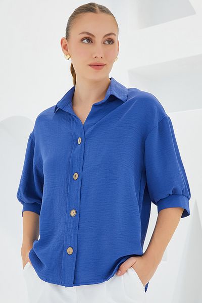 Bigdart Cămașă oversize din in Saks cu mânecă scurtă 20240