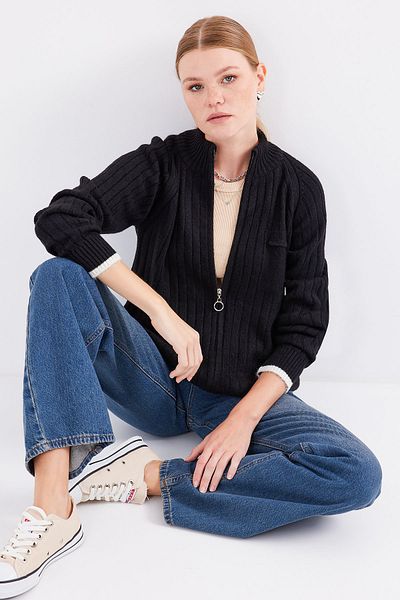Bigdart 15863 Strickjacke mit Reißverschluss - Schwarz