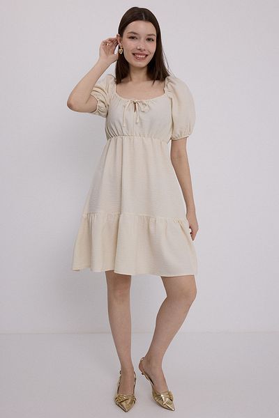Bigdart Women's Beige Flared Linen Dress 2351