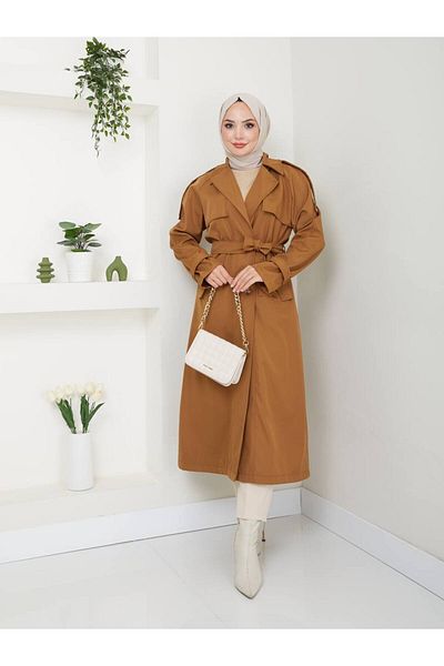 MY QILAM Cotton Waterproof Long Belt Double Breasted Collar Women's Trench Jacket - 10Nmr649