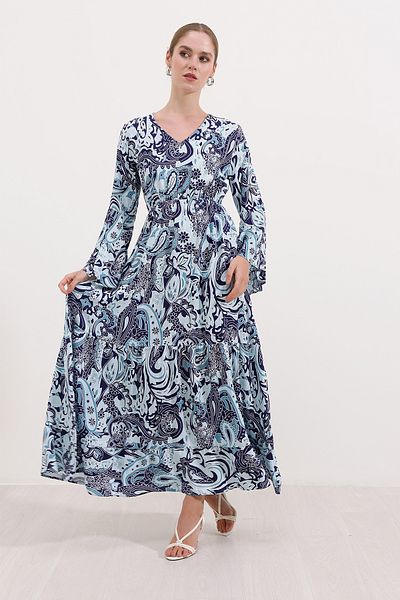 Bigdart 2454 Patterned Long Dress - Navy Blue