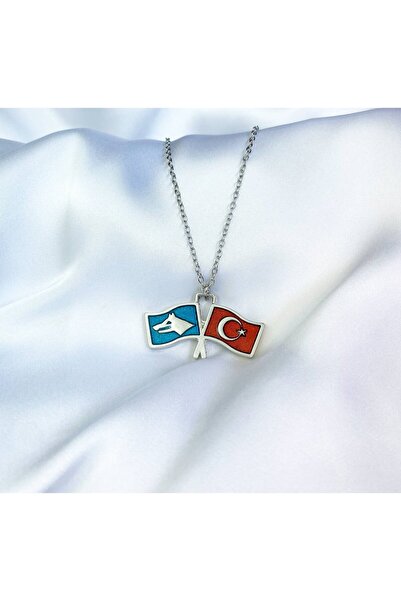 Herşey Nota Türk Bozkurt İkili Bayrak Kolye