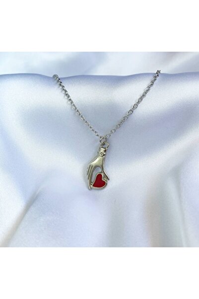 Herşey Nota Kalp Tutan El Gümüş Renk  Kolye
