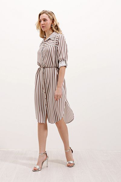 Bigdart 5629 Striped Belted Dress - Mink