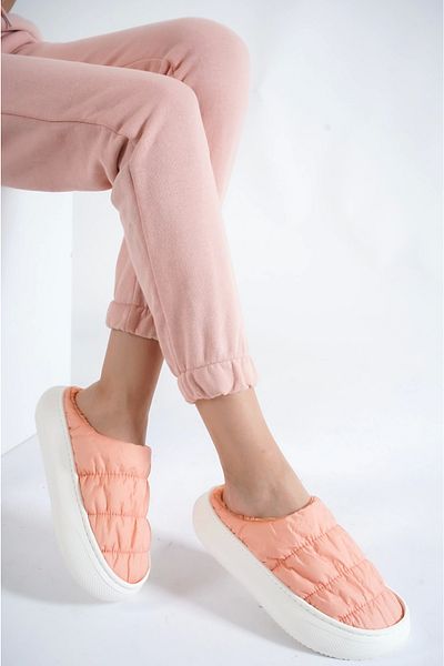 Moda Değirmeni Γυναικείες μάλλινες ραμμένες παντόφλες σπιτιού