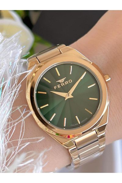 FERRO 3 Atm Water Resistant Ion Coated Women's Wristwatch and Bracelet - Steel Cord Efl21470-B6