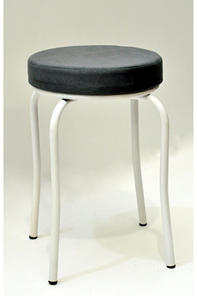 TABURECİM Tabure (1 ADET) Beyaz Ayaklı, Mina Kumaş, Metal Ahtapot Ayak