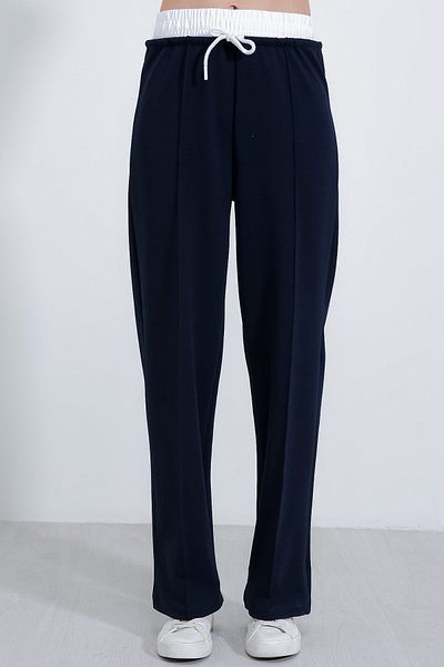 Bigdart Women's Navy Blue Wide Leg Striped Trousers 6662