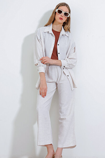 Bigdart T6624 Leinen-Oberteil-Set mit weitem Bein – Creme