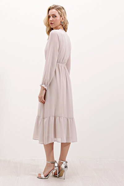 Bigdart 2137 Patterned Chiffon Dress - M. Cream