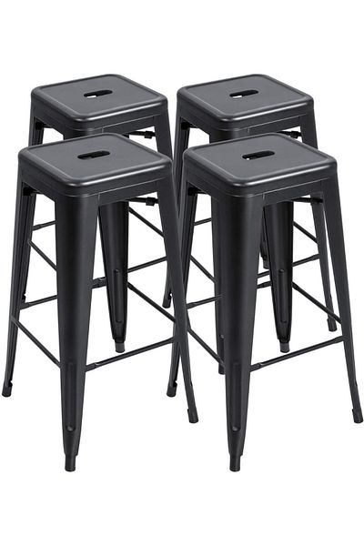 Mahmayi TJ HYX504 Metal Stackable Bar Chairs for Indoor, Outdoor & Kitchen Chair - Black (Set of 4)