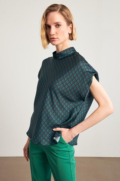 Setre Turtleneck Patterned Navy Blue-Green Blouse