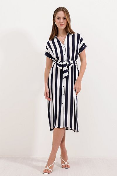 Bigdart 2456 Striped Shirt Dress - Navy Blue