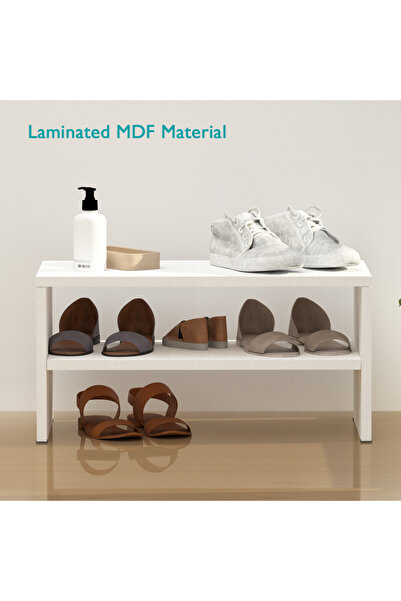 Mahmayi 2-Tier Stackable Shoe Rack, Wooden 2-Shelf Shoe Shoes , White