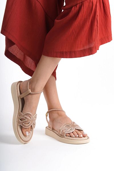 Moda Değirmeni Sandale de damă cu detalii Camollin Stone - piele