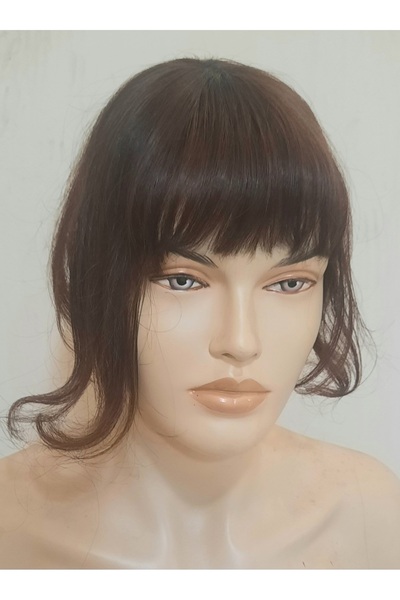 İsmet peruk tepelikli kahkül gerçek saç kahverengi