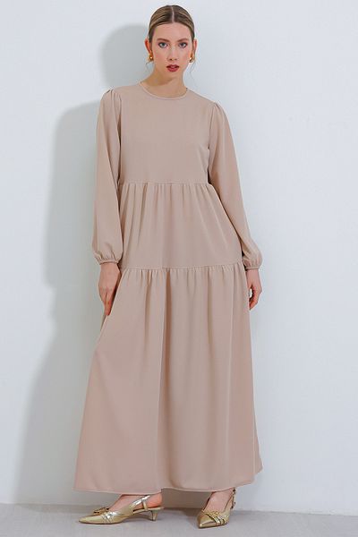 Bigdart Women's Cream Long-Length Knitted Hijab Dress 2482
