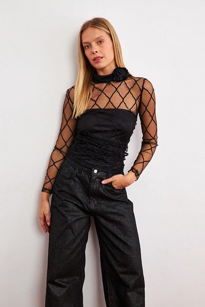 Setre Black Tulle Detailed Blouse