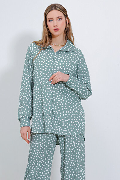 Bigdart Women's Polka Dot Mint Ecru Knitted Double Suit 5858