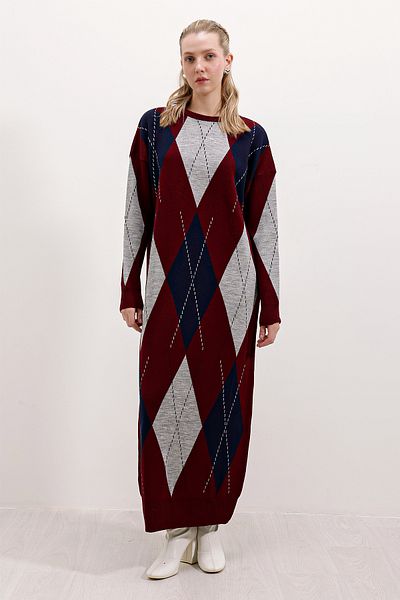 Bigdart 15861 Long Knitwear Dress - Claret Red