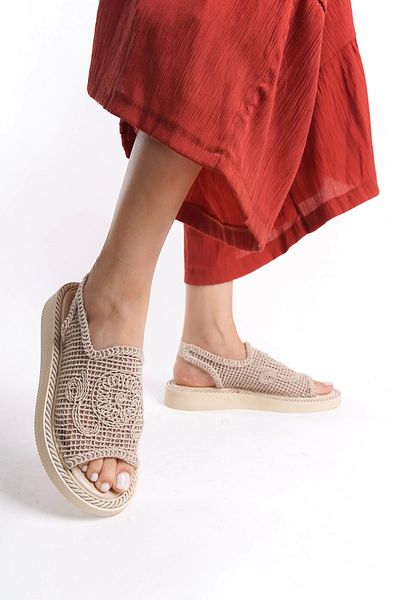 Moda Değirmeni Sandale de damă din dantelă - cu elastic la spate