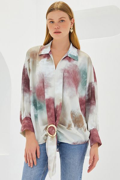 Bigdart Ecru Dried Rose Oversize Satin Women's Shirt 907