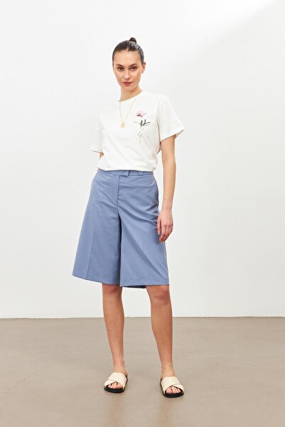 Setre Mavi Rahat Kesim Bel Detaylı Şort