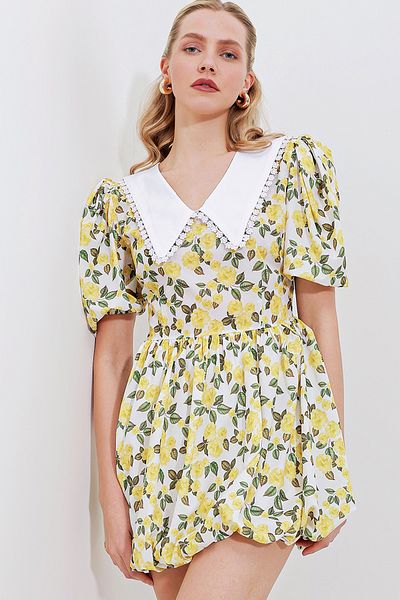 Bigdart 2478 Floral Mini Dress - Yellow