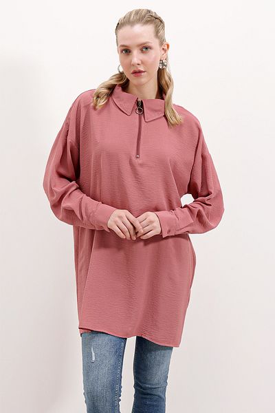 Bigdart Model 5917 Tunica supradimensionata cu fermoar Dusty Rose