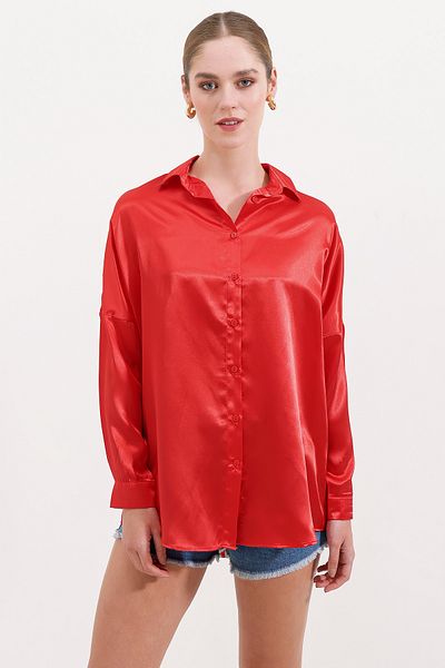 Bigdart 3985 Oversize Satin Shirt - Red