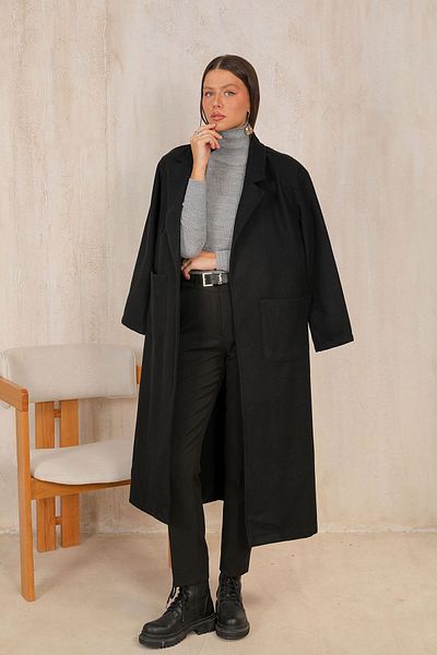 Melike Tatar Black Belted Stamp Coat 32-6500-1