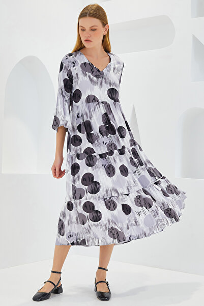 Bigdart Dámské šedočerné viskózové šaty s krátkým rukávem z roku 1959