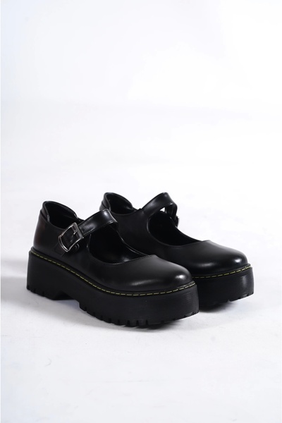 CAMOLLA Siyah Cilt Kadın Tokalı Loafer Ayakkabı