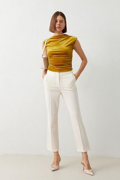 Setre Mustard Turtleneck Sleeveless Blouse with Waist Detail
