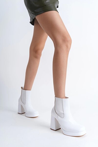 Moda Değirmeni White Skin Women's Elastic Platform Boots