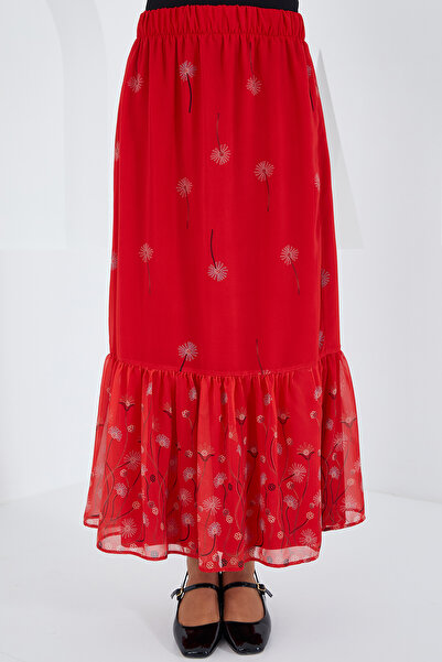 Bigdart Дамска червена шарена шифонена пола 8010