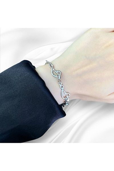 Herşey Nota Left Key Music Note Silver Color Bracelet