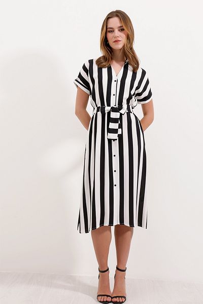 Bigdart 2456 Striped Shirt Dress - Black