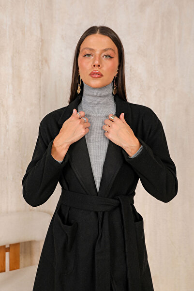 Melike Tatar Black Belted Stamp Coat 32-6500-1