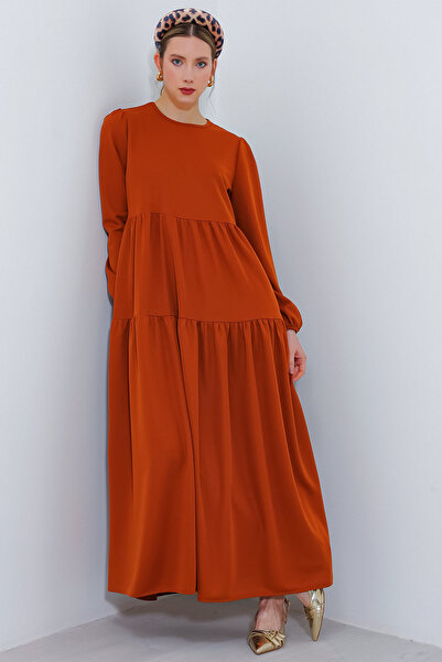 Bigdart Women's Tan Long Length Knitted Hijab Dress 2482