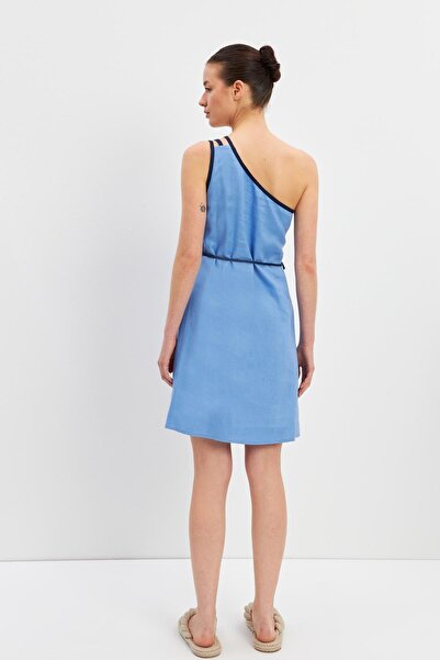 Setre Rochie mini cu un singur umăr, cu dungi albastre, cu talie