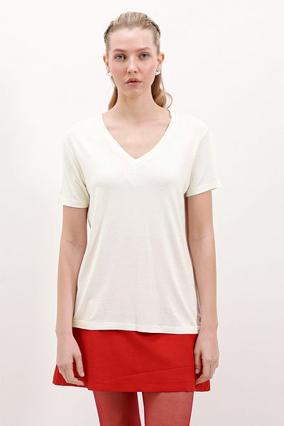 Bigdart Μπλουζάκι 4315 V-Neck Oversize - Λευκό