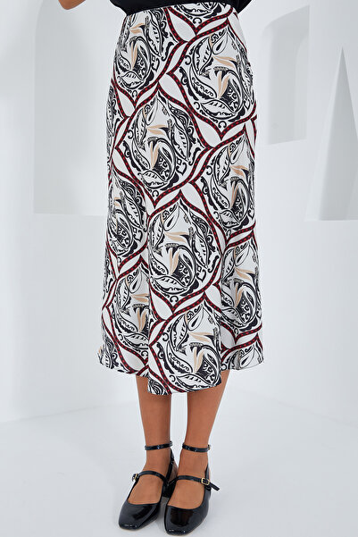 Bigdart Women's Black Red Patterned Satin Skirt 15806