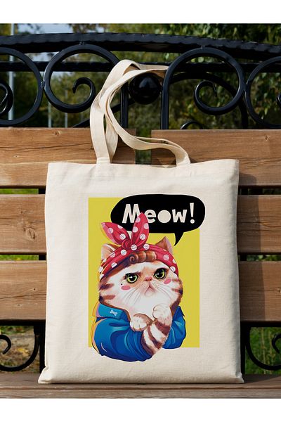 Cemira Meow Power Cat Tote Bag Geantă de stofa