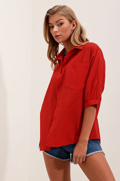 Bigdart 20213 Cămașă de bază cu mânecă scurtă oversize - roșu