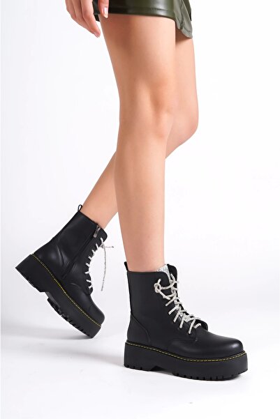 Moda Değirmeni Чорні жіночі сріблясті черевики на шнурівці