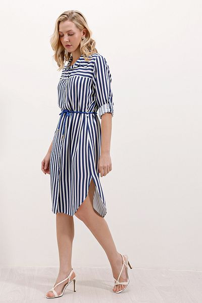Bigdart 5629 Striped Belted Dress - Blue