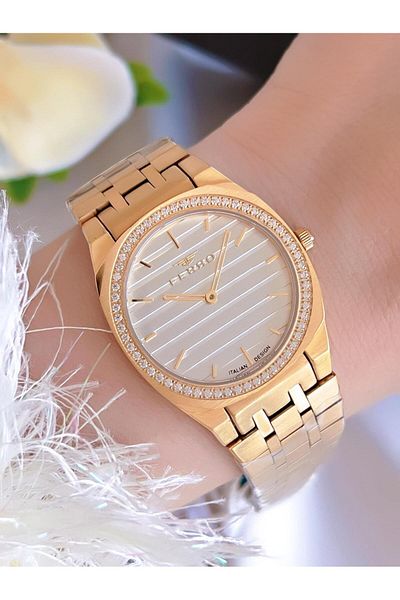 FERRO 3 Atm Water Resistant Steel Cord Ion Coated Women's Wristwatch and Bracelet Set - Efl43003-B